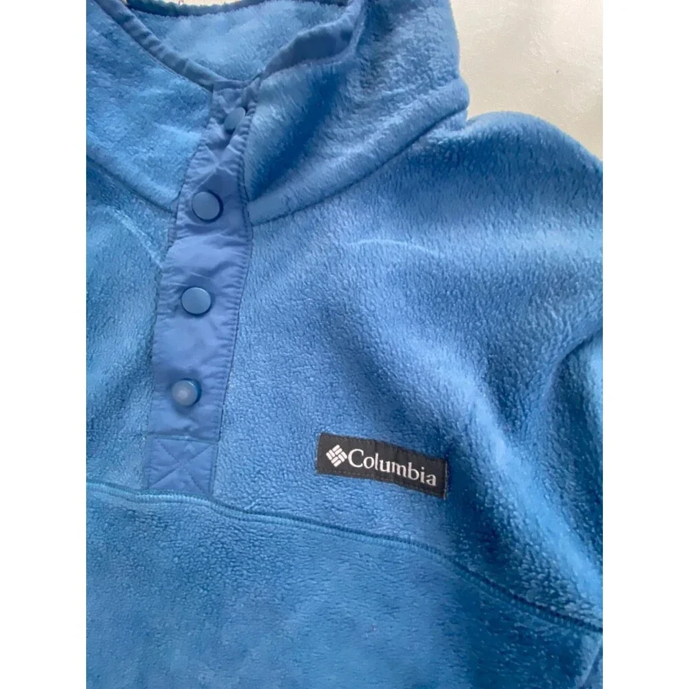 Columbia Men's Medium Blue Fleece Snap Button Pullover Sweatshirt 100 Polyester